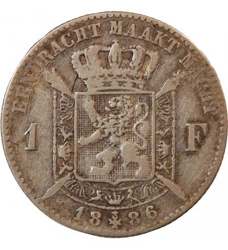 BELGIQUE, LEOPOLD II - 1 FRANC ARGENT 1886 - Légende flamande