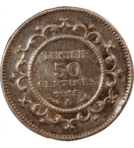 TUNISIE, MUHAMMAD AL-NASIR - 50 CENTIMES ARGENT 1915 A PARIS