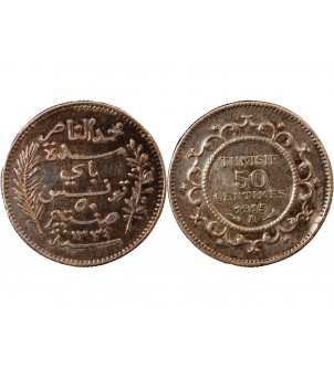 TUNISIE, MUHAMMAD AL-NASIR - 50 CENTIMES ARGENT 1915 A PARIS 2