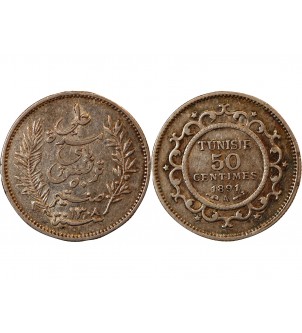 TUNISIE, ALI - 50 CENTIMES ARGENT 1891 A PARIS 2
