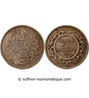 TUNISIE, ALI - 50 CENTIMES ARGENT 1891 A PARIS