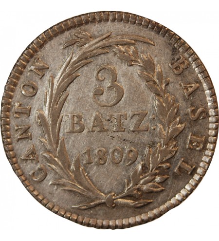 SUISSE, CANTON DE BÂLE - 3 BATZ ARGENT 1809