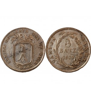 SUISSE, CANTON DE BÂLE - 3 BATZ ARGENT 1809 2