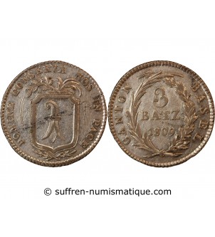 SUISSE, CANTON DE BÂLE - 3 BATZ ARGENT 1809