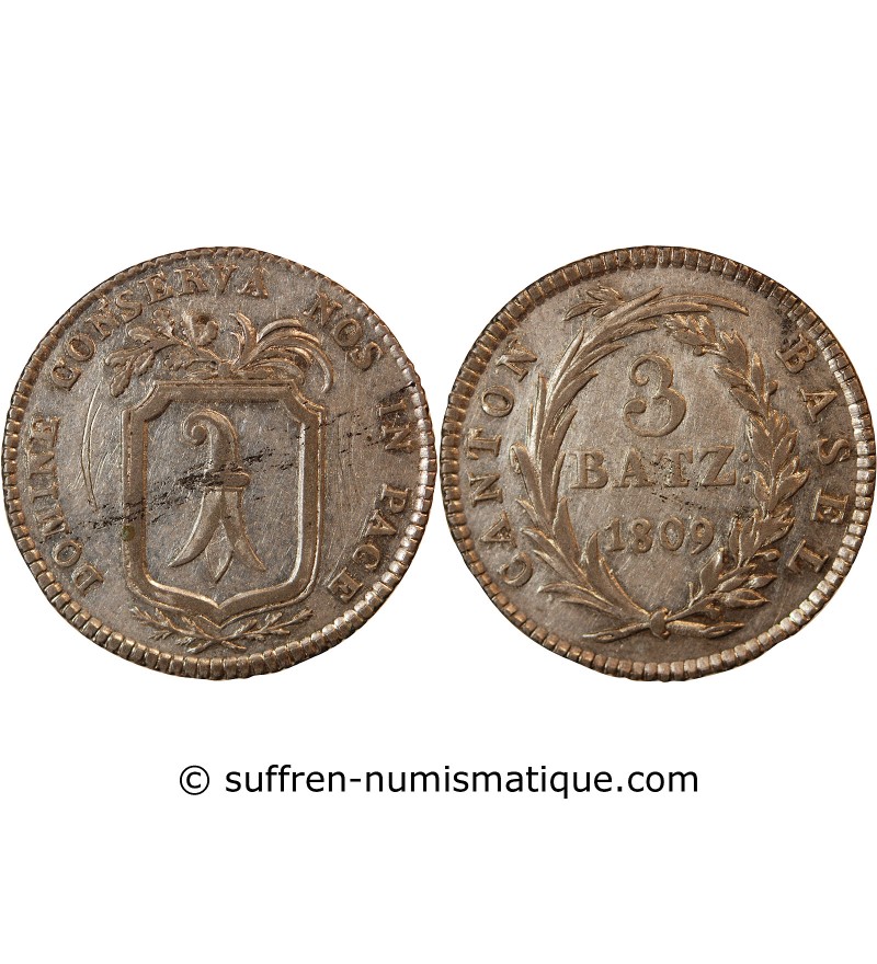 SUISSE, CANTON DE BÂLE - 3 BATZ ARGENT 1809