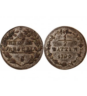 SUISSE, REPUBLIQUE HELVETIQUE - 1/2 BATZEN 1799 2