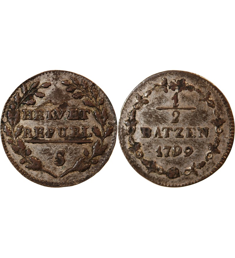 SUISSE, REPUBLIQUE HELVETIQUE - 1/2 BATZEN 1799