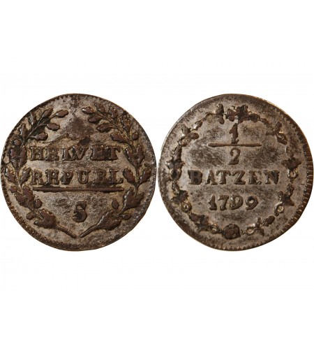 SUISSE, REPUBLIQUE HELVETIQUE - 1/2 BATZEN 1799