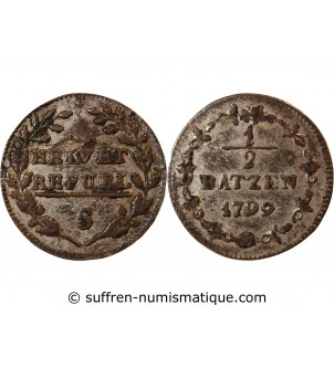 SUISSE, REPUBLIQUE HELVETIQUE - 1/2 BATZEN 1799