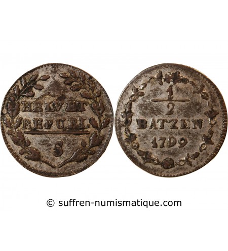 SUISSE, REPUBLIQUE HELVETIQUE - 1/2 BATZEN 1799