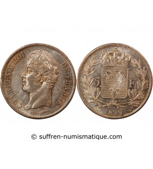 CHARLES X - 5 FRANCS ARGENT 1829 A PARIS "2e Type"