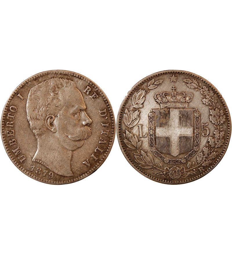 ITALIE, UMBERTO Ier - 5 LIRE ARGENT 1879 R ROME