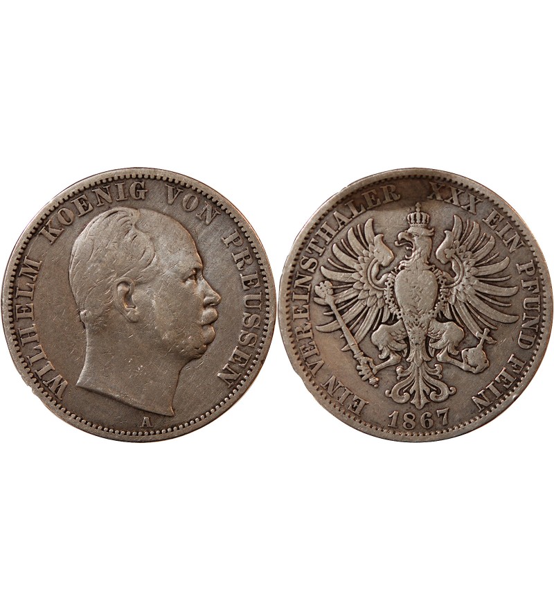 ALLEMAGNE, PRUSSE, WILHELM I - THALER ARGENT 1867 A BERLIN