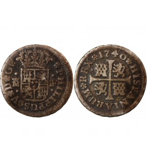 ESPAGNE, PHILIPPE V - 1/2 REAL ARGENT 1740 M JF 2