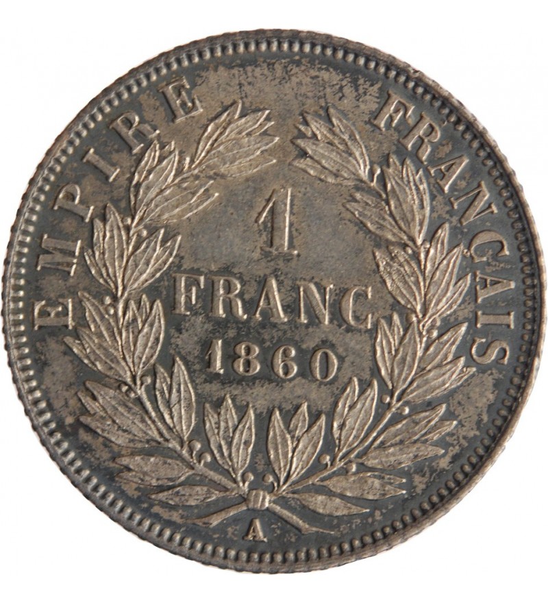 1 FRANC NAPOLEON III  1860 A PARIS Variété Abeille/Ancre