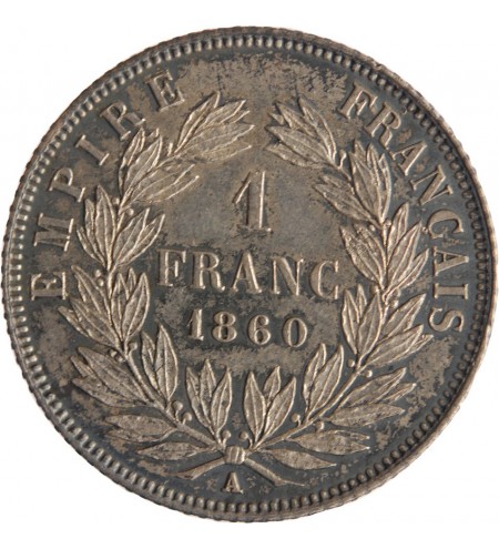 1 FRANC NAPOLEON III  1860 A PARIS Variété Abeille/Ancre