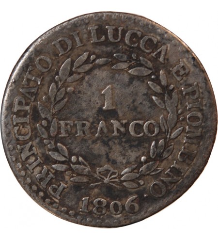 ITALIE, REPUBLIQUE DE LUCQUES, FELIX ET ELISA - 1 FRANCO ARGENT 1806