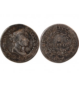 ITALIE, REPUBLIQUE DE LUCQUES, FELIX ET ELISA - 1 FRANCO ARGENT 1806 2