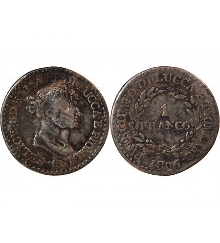 ITALIE, REPUBLIQUE DE LUCQUES, FELIX ET ELISA - 1 FRANCO ARGENT 1806