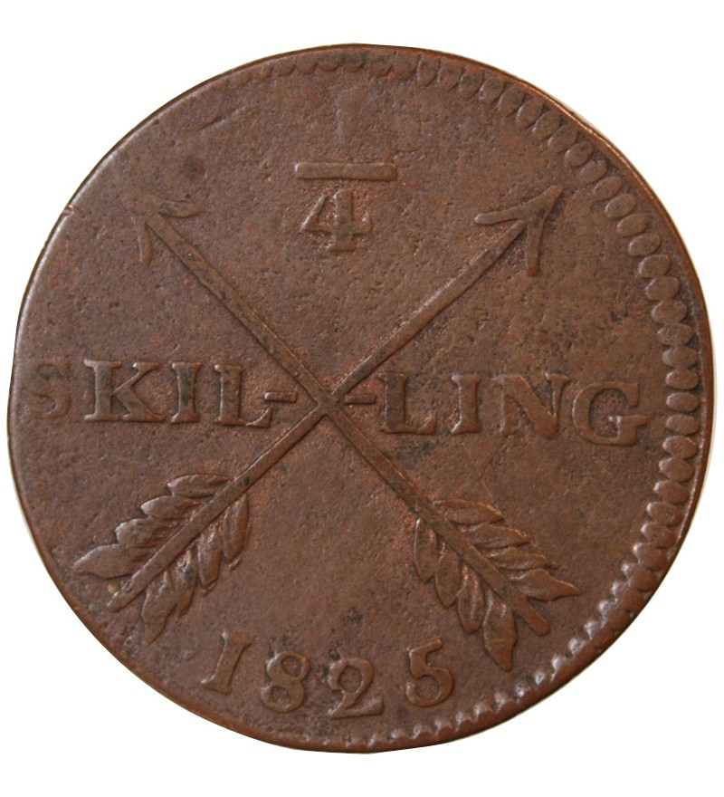SUÈDE, CARL XIV JOHAN - 1/4 SKILLING 1825