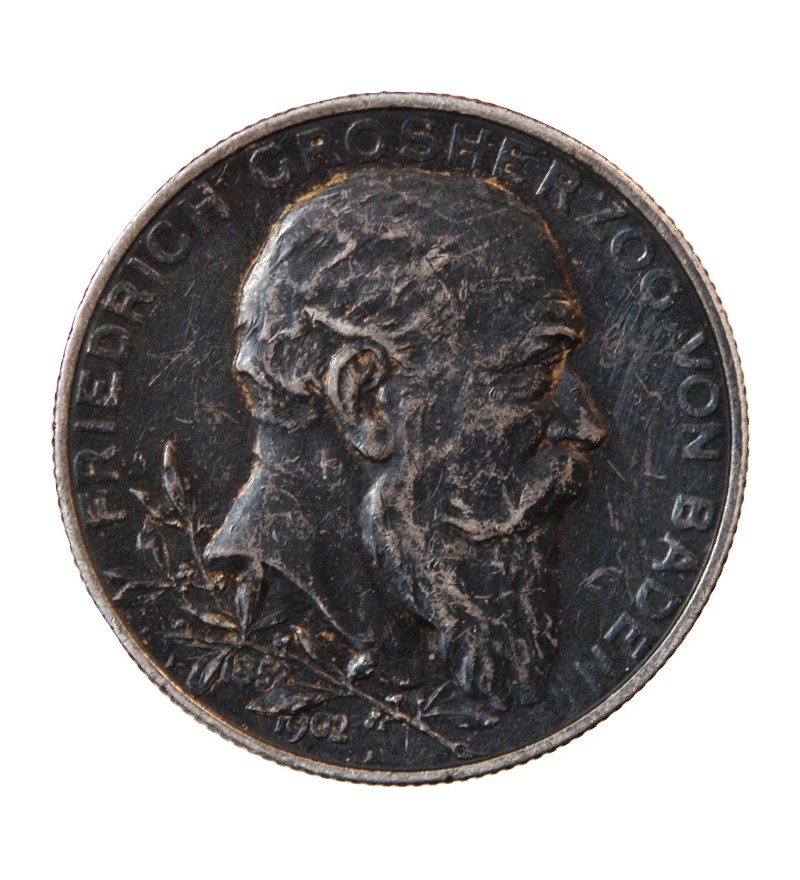 ALLEMAGNE, BADE, FRIEDRICH I - 2 MARK ARGENT 1902 - 50 ans de règne