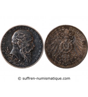 ALLEMAGNE, BADE, FRIEDRICH I - 2 MARK ARGENT 1902 - 50 ans de règne