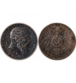 ALLEMAGNE, BADE, FRIEDRICH I - 2 MARK ARGENT 1902 - 50 ans de règne 2