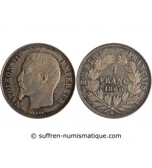 1 FRANC NAPOLEON III  1860 A PARIS Variété Abeille/Ancre