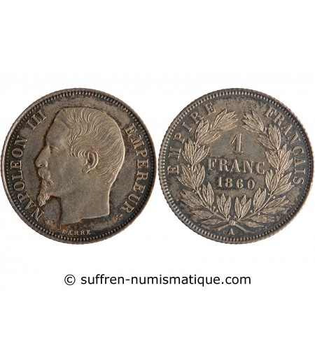 1 FRANC NAPOLEON III  1860 A PARIS Variété Abeille/Ancre