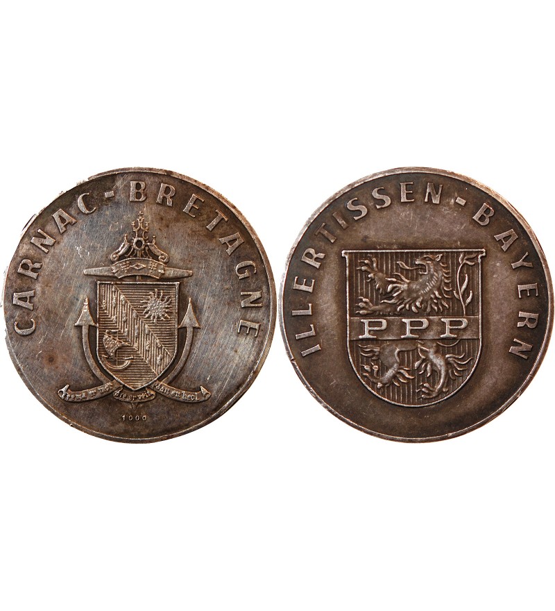 MEDAILLE DE JUMELAGE ARGENT - CARNAC EN BRETAGNE / ILLERTISSEN EN BAVIERE