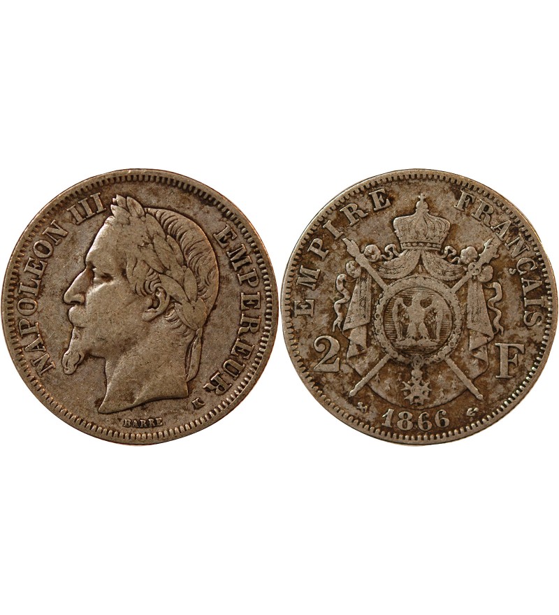NAPOLEON III - 2 FRANCS ARGENT 1866 K BORDEAUX
