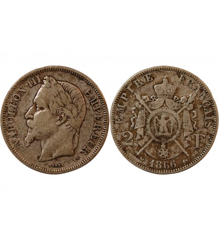 NAPOLEON III - 2 FRANCS ARGENT 1866 K BORDEAUX