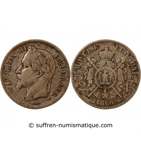 NAPOLEON III - 2 FRANCS ARGENT 1866 K BORDEAUX