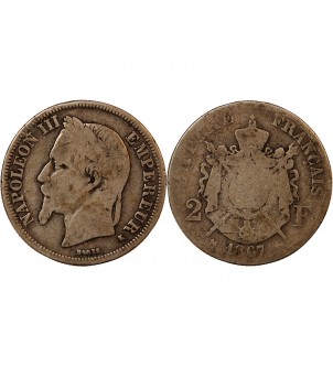 NAPOLEON III - 2 FRANCS ARGENT 1867 K BORDEAUX 2