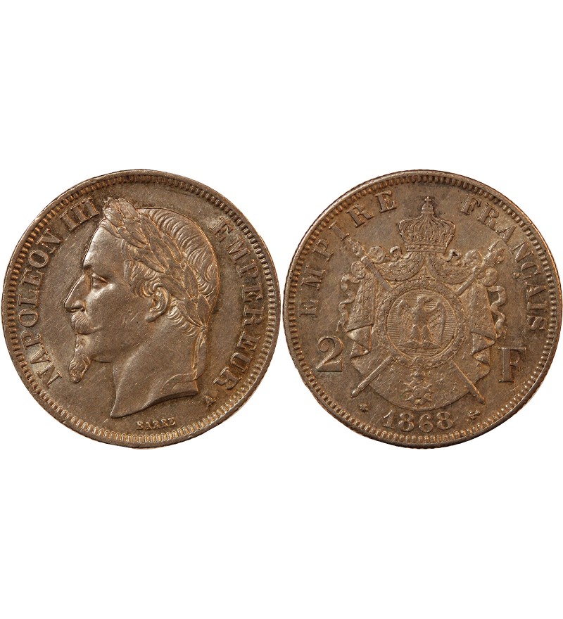 NAPOLEON III - 2 FRANCS ARGENT 1868 A PARIS