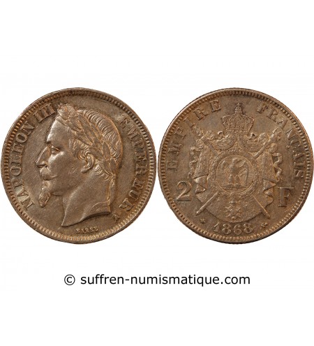 NAPOLEON III - 2 FRANCS ARGENT 1868 A PARIS