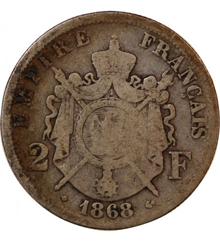 NAPOLEON III - 2 FRANCS ARGENT 1868 BB STRASBOURG