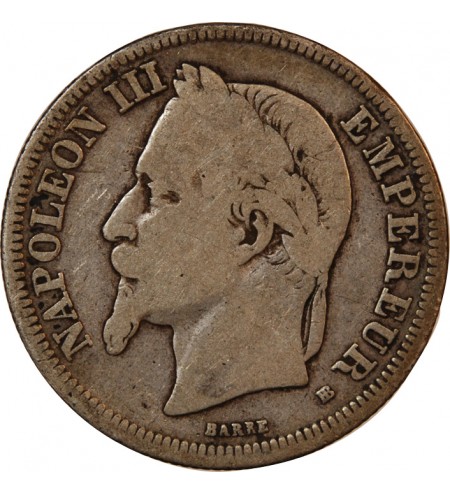 NAPOLEON III - 2 FRANCS ARGENT 1868 BB STRASBOURG