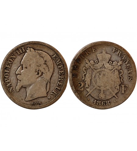 NAPOLEON III - 2 FRANCS ARGENT 1868 BB STRASBOURG