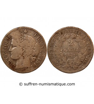 CERES - 2 FRANCS 1871 K BORDEAUX - Avec Légende - Variété Grand K