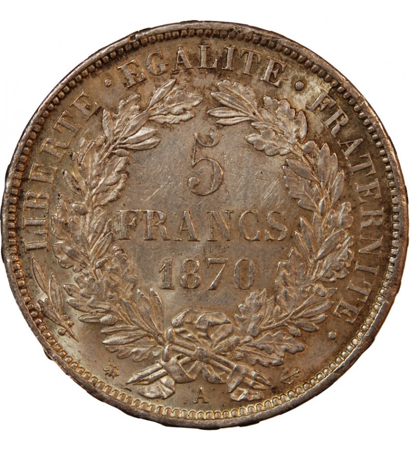 CERES - 5 FRANCS ARGENT 1870 A PARIS "Avec Légende"﻿