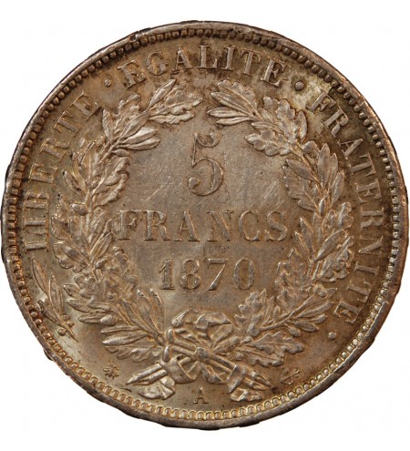 CERES - 5 FRANCS ARGENT 1870 A PARIS "Avec Légende"﻿