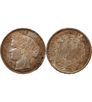 CERES - 5 FRANCS ARGENT 1870 A PARIS "Avec Légende"﻿ 2