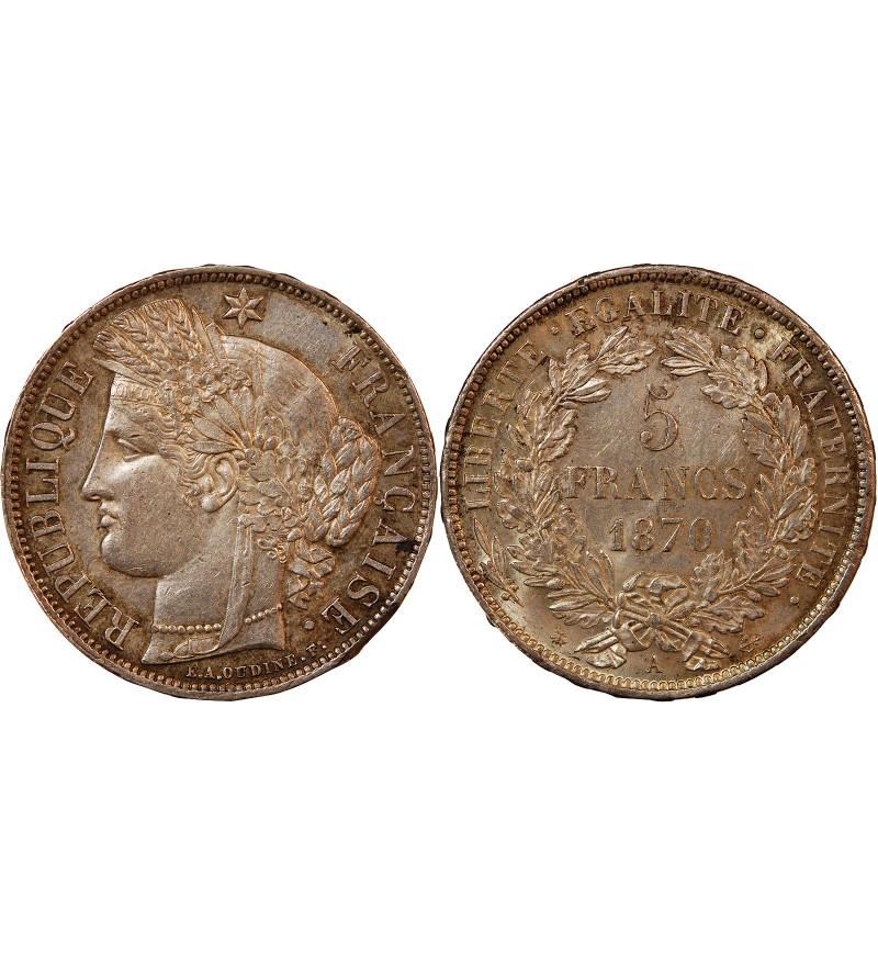 CERES - 5 FRANCS ARGENT 1870 A PARIS "Avec Légende"﻿