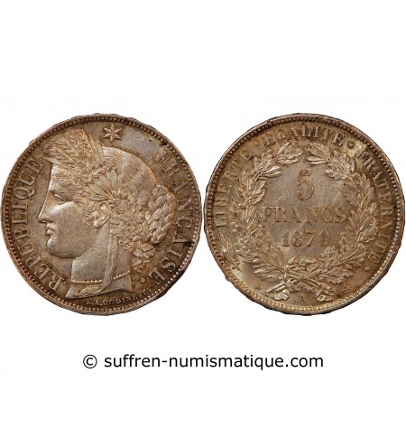 CERES - 5 FRANCS ARGENT 1870 A PARIS "Avec Légende"﻿