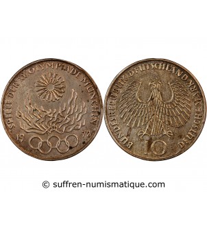 ALLEMAGNE, JO de Munich - 10 MARK ARGENT 1972 G KARLSRUHE