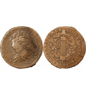 REVOLUTION FRANCAISE, CONSTITUTION - 2 SOLS ROI DES FRANCOIS 1792 R ORLEANS 2