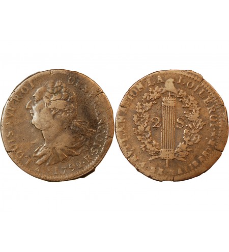 REVOLUTION FRANCAISE, CONSTITUTION - 2 SOLS ROI DES FRANCOIS 1792 R ORLEANS