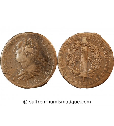 REVOLUTION FRANCAISE, CONSTITUTION - 2 SOLS ROI DES FRANCOIS 1792 R ORLEANS