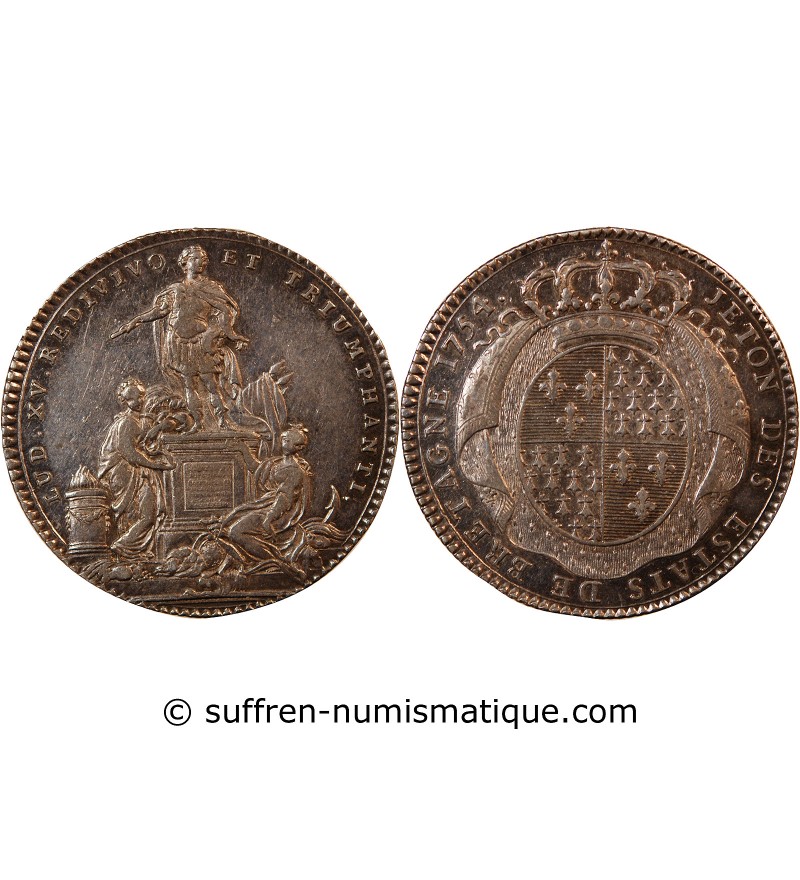 ETATS DE BRETAGNE, LOUIS XV – JETON ARGENT 1754 RENNES